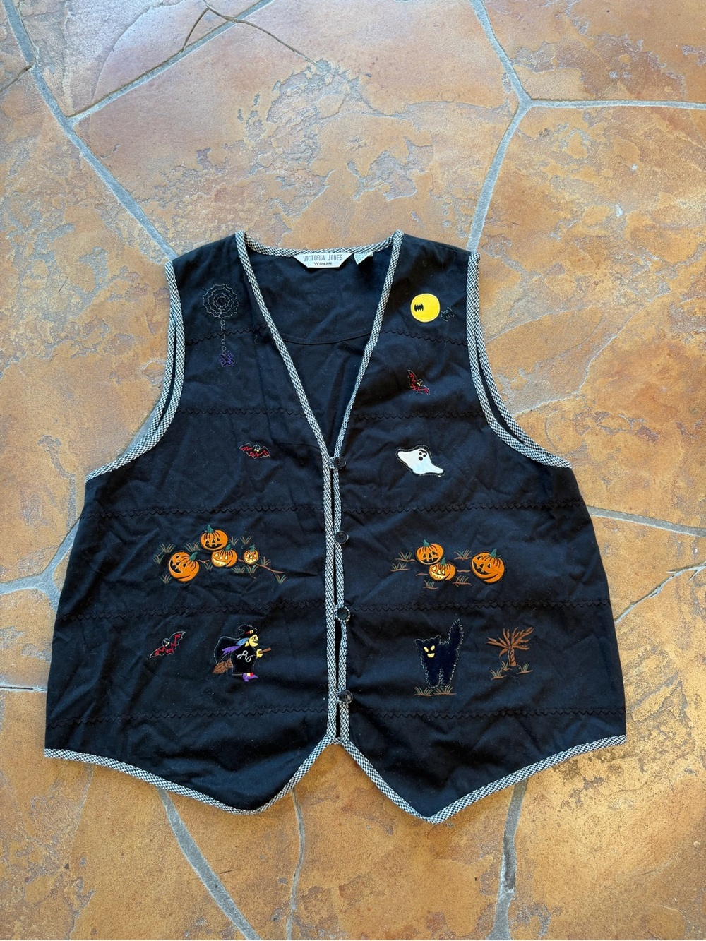 Vintage 90s Victoria Jones Women’s Black Halloween Embroidered Vest 2X